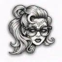 vintage brooch with avicii logo and lady gaga glasses in it tattoo design idea