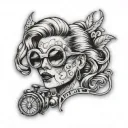 vintage brooch with avicii logo and lady gaga glasses in it tattoo design idea
