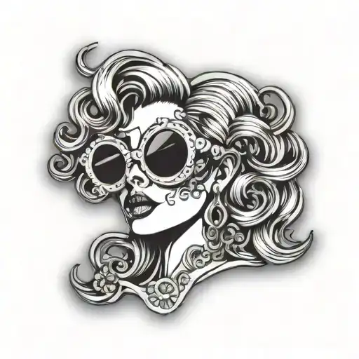 vintage brooch with avicii logo and lady gaga glasses in it tattoo design idea