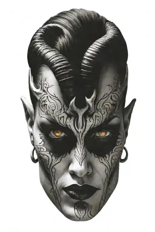 lilith with demon horns tattoo design idea