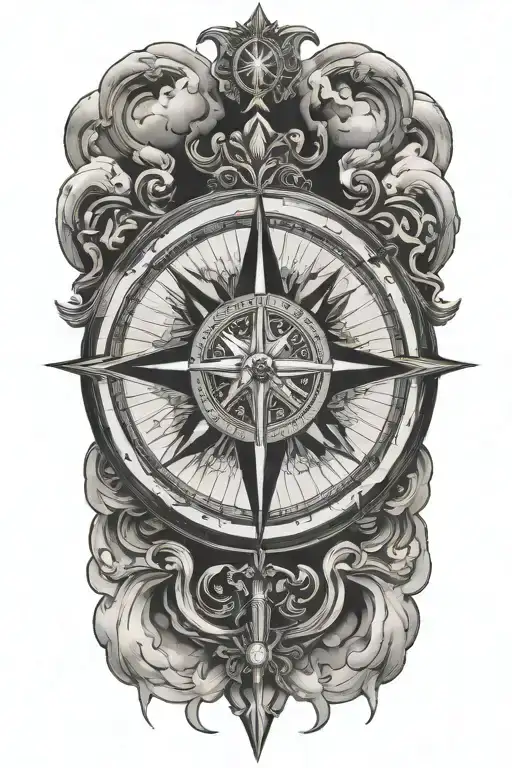 compass clouds surrounding tattoo design idea
