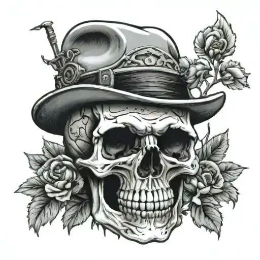 omerta 3 skull with spring outdoor scene featuring tattoo design idea