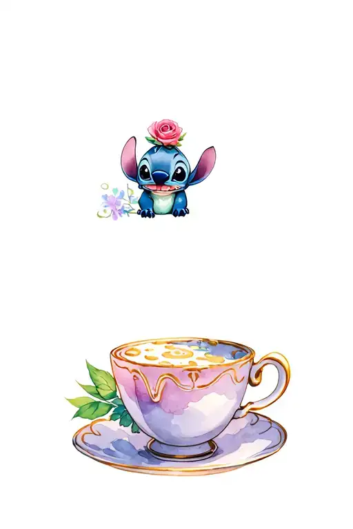 stitch holding chip teacup beauty and the beast rose tattoo design idea