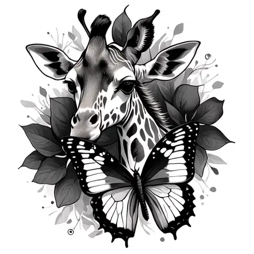 giraffe and butterfly's  tattoo design idea