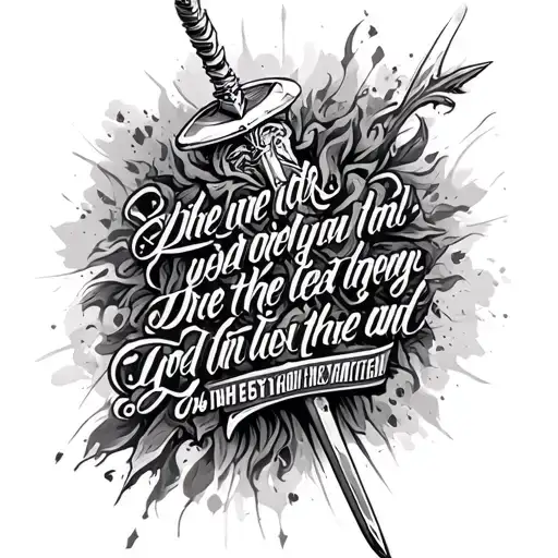 written words from Isaiah 54:17 NKJV with a crusader tattoo design idea