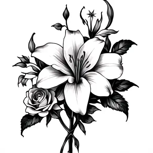 "Half moon lilies roses" Half moon lilies roses star nazar evil eye incorporated and small strents tattoo design idea