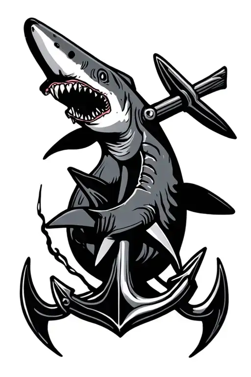 shark and anchor tattoo design idea