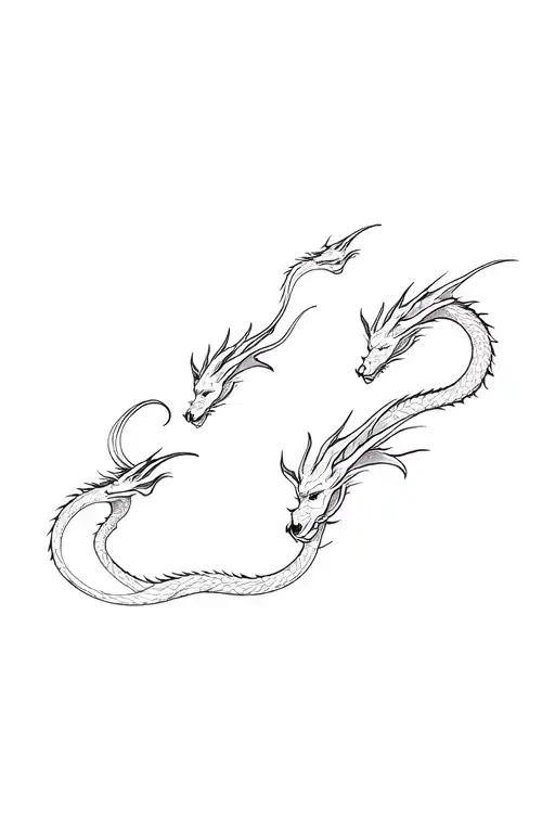 three European dragon silhouettes flying in the sky tattoo design idea