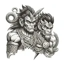 monkey king and rajput warrior tattoo design idea