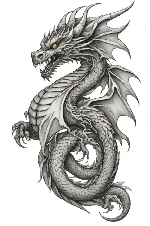 elegant dragon with big wings tattoo design idea