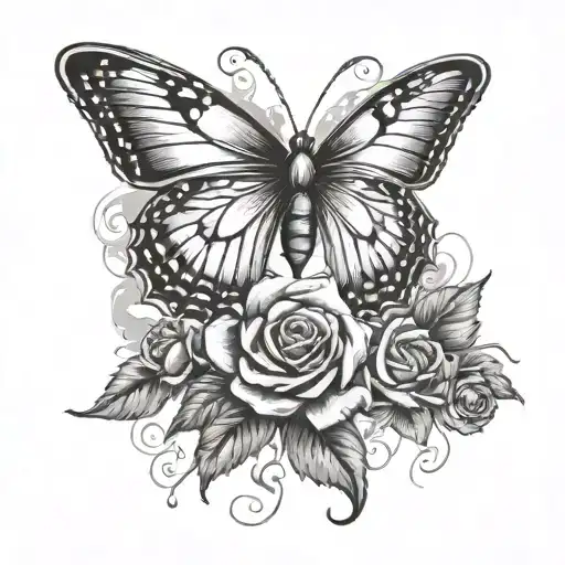 butterfly money smoke roses tattoo design idea