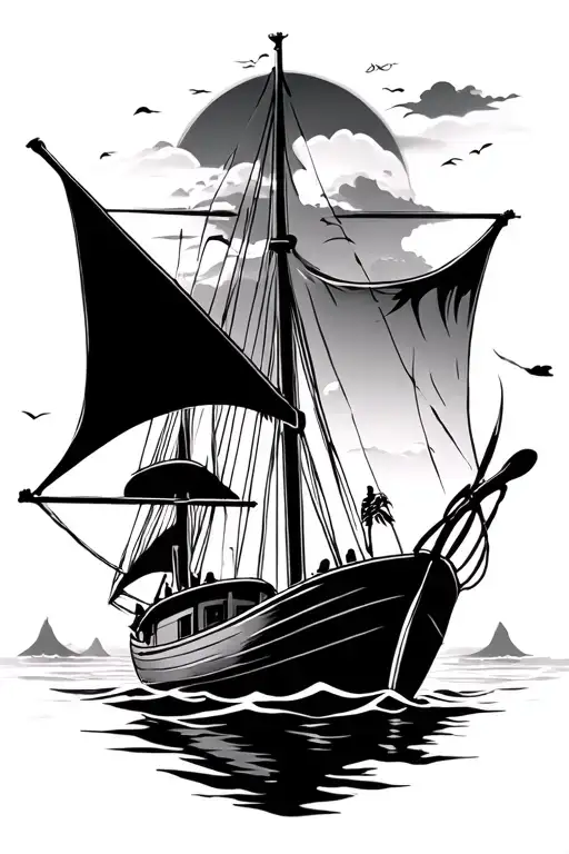 Vietnamese refugee boat sailing tattoo design idea
