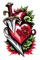 "VK" dagger with heart tattoo design idea