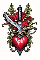 "VK" dagger with heart tattoo design idea