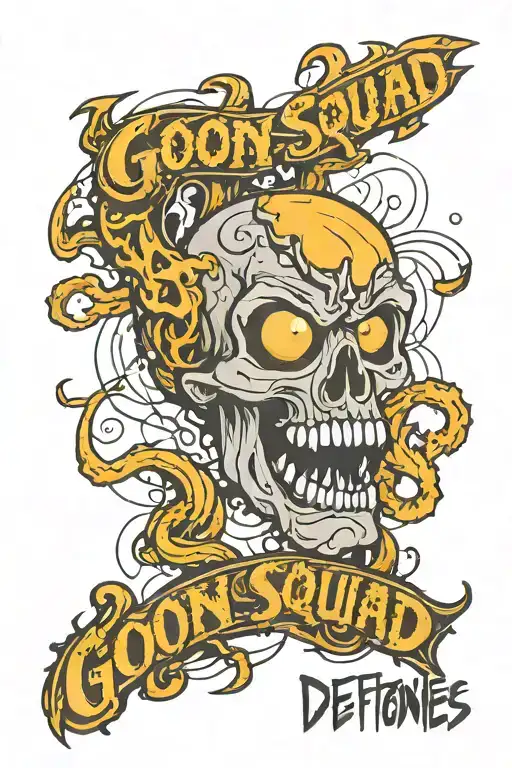 Deftones inspired with "Goon Squad" text tattoo design idea