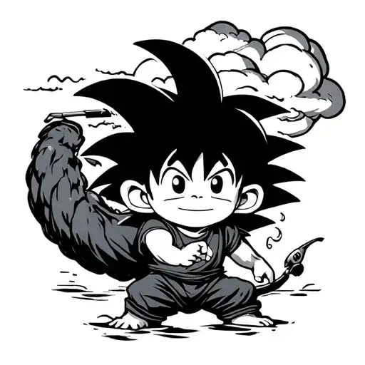 goku kid fishing monkey tail magical cloud tattoo design idea