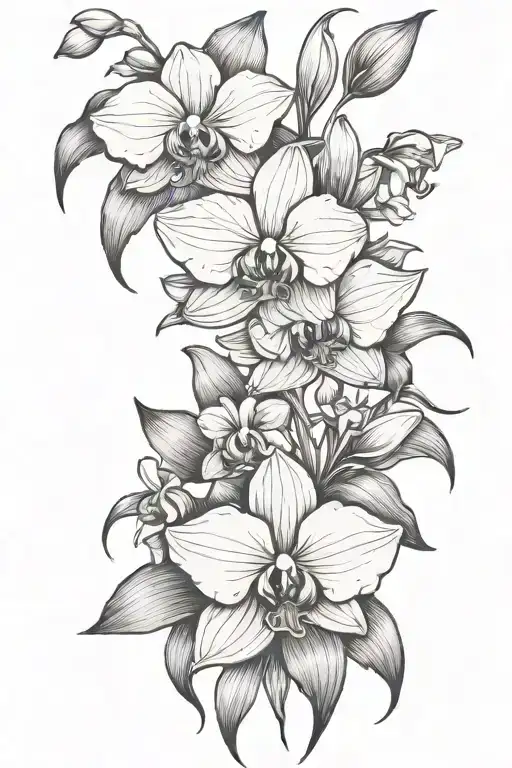 Half-sleeve tattoo with orchid, violet, primrose, honeysuckle, daffodil, and jonquil flowers, running from the shoulder  tattoo design idea