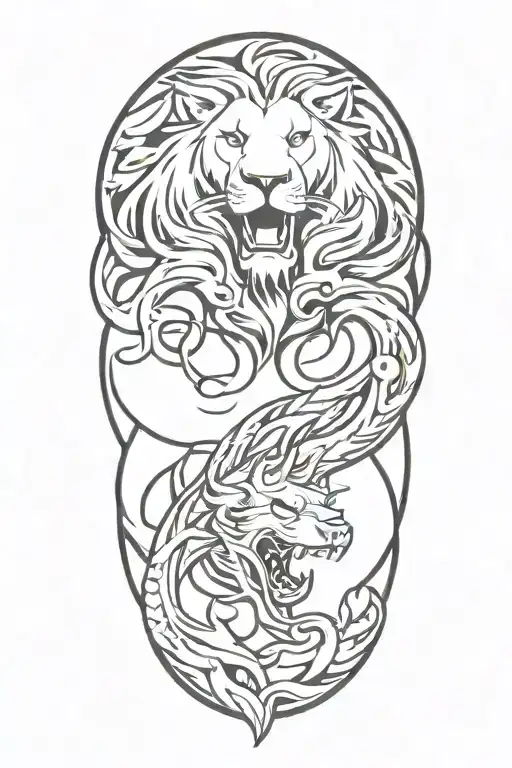 lion and dragon breathing fire tattoo design idea