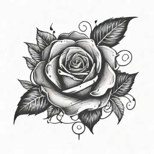 Rose flower and 5 and notes of music notes floating and S and N tattoo design idea