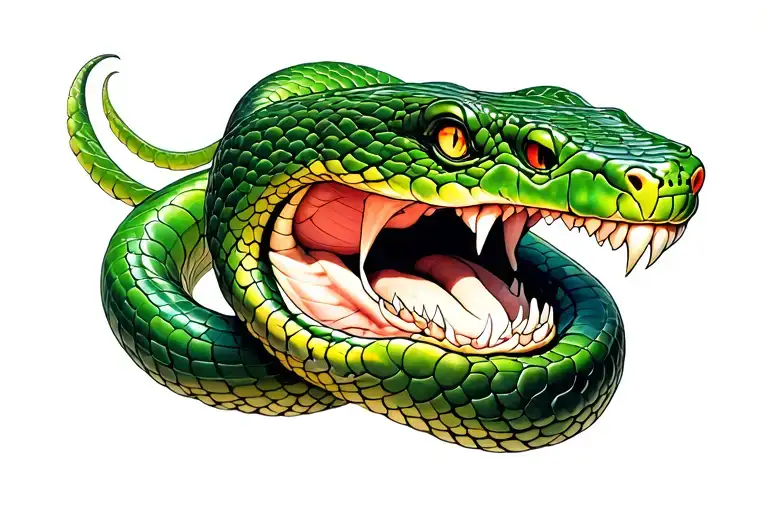 Green me an image of a tattoo, it would be the snake in the second photo in that part of the forearm, that the mouth arrives tattoo design idea