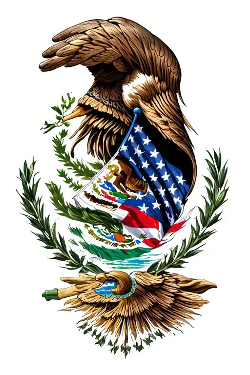 Mexican and american flag morphing tattoo design idea