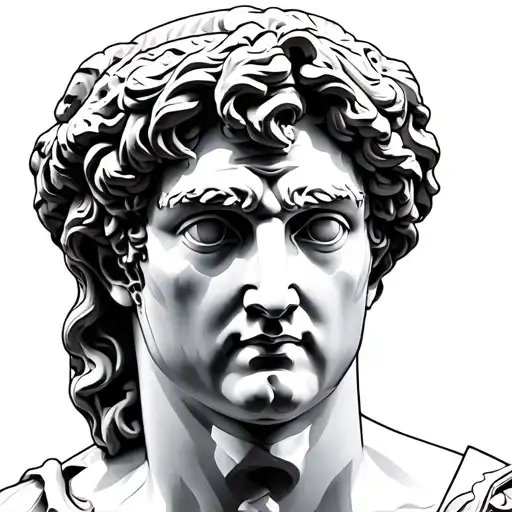Roman head statue with black eyes tattoo design idea