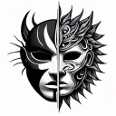 Gemini mask split in half, strength. Africa tattoo design idea
