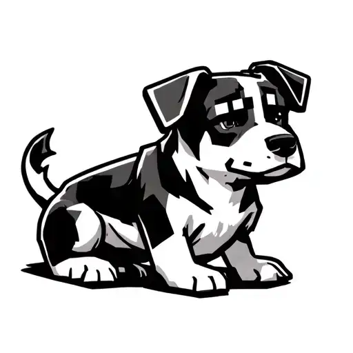 black and white Minecraft dog sitting tattoo design idea