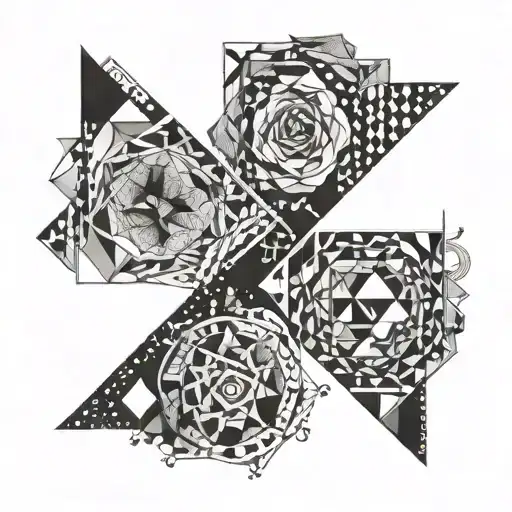 An abstract and geometric tattoo symbolizing the bond between Isobel and Maisie, incorporating their birthstones and initials tattoo design idea