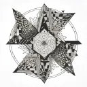 An abstract and geometric tattoo symbolizing the bond between Isobel and Maisie, incorporating their birthstones and initials tattoo design idea