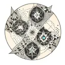 An abstract and geometric tattoo symbolizing the bond between Isobel and Maisie, incorporating their birthstones and initials tattoo design idea