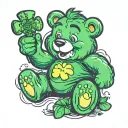 green care bear with four leaf clover symbol plays video games tattoo design idea