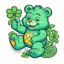 green care bear with four leaf clover symbol plays video games tattoo design idea