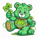 green care bear with four leaf clover symbol plays video games tattoo design idea