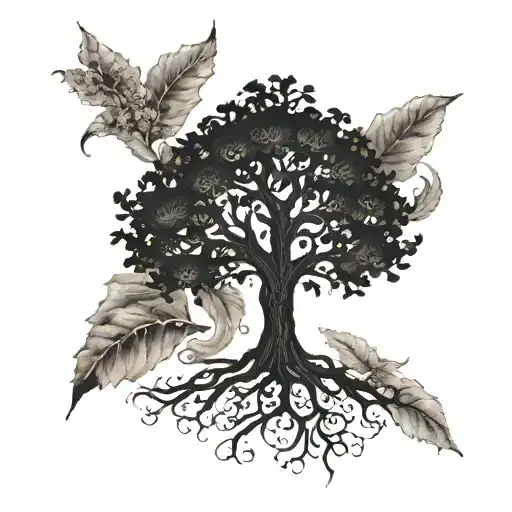 a black tree with my family names: Corey, Cooper Chester, William, Jodie, Wendy tattoo design idea