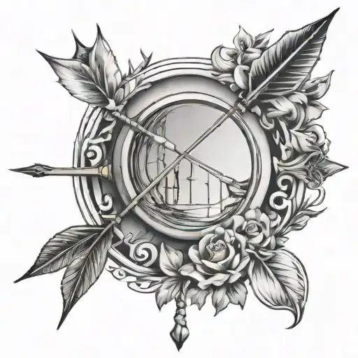 mirror and bow and arrow tattoo design idea