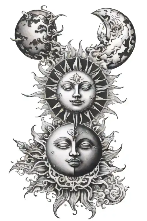 sun and moon merging together aesthetic tattoo design idea