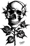 Skull, rose, barbed wire tattoo design idea