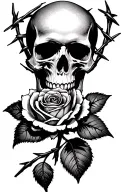 Skull, rose, barbed wire tattoo design idea