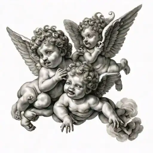 three cherubs flying tattoo design idea