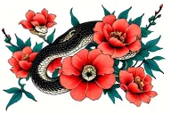 snake flowers in the Japanese style and a lot of black on the whole hand tattoo design idea