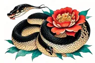 snake flowers in the Japanese style and a lot of black on the whole hand tattoo design idea