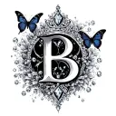 b with diamonds crown butterflies surrounding tattoo design idea