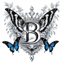b with diamonds crown butterflies surrounding tattoo design idea