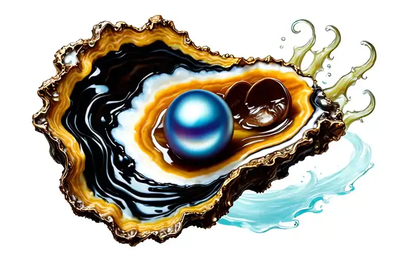 Black Oyster with a blue pearl inside tattoo design idea