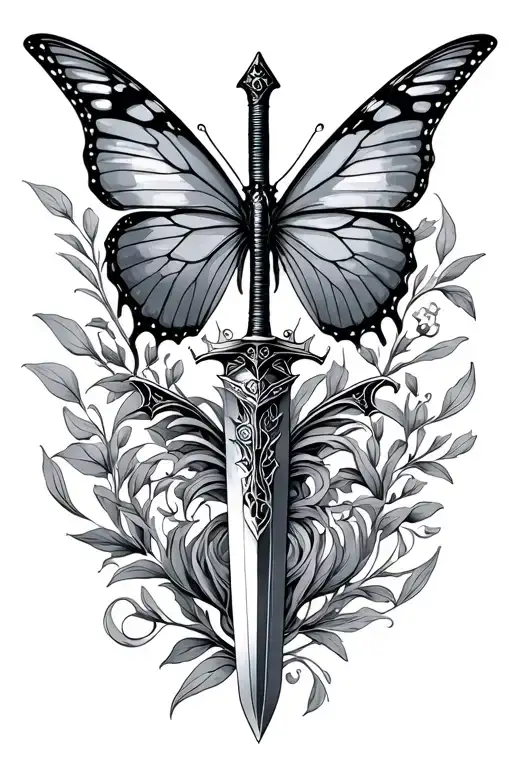dagger and butterfly masculine tattoo design idea