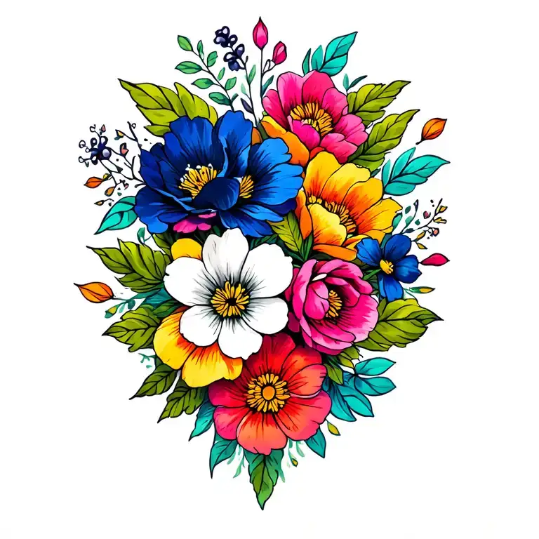 colorful dark florals tattoo design idea