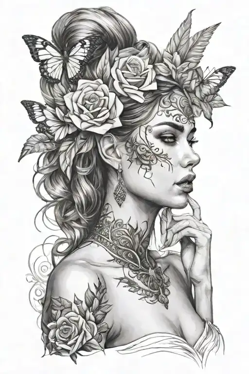 beautiful woman looking for her soulmate tattoo design idea