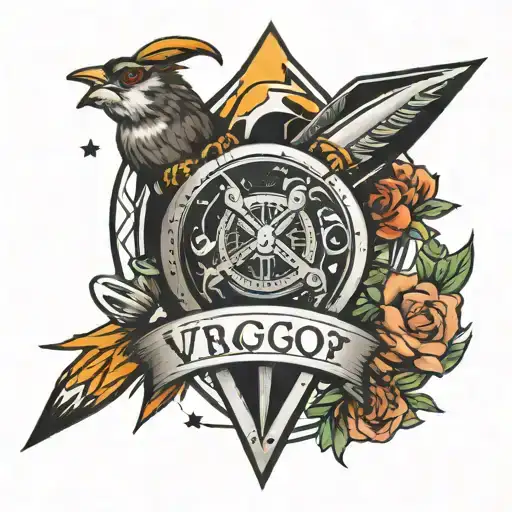 rocket shit and virgo sign and capricorn sign intertwined tattoo design idea