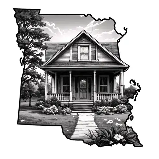 Nebraska form on the map, inside a house and inside the house La Flor Vara de Oro tattoo design idea